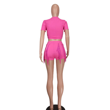 Short Sets Women Two Piece Crop Top + Shorts