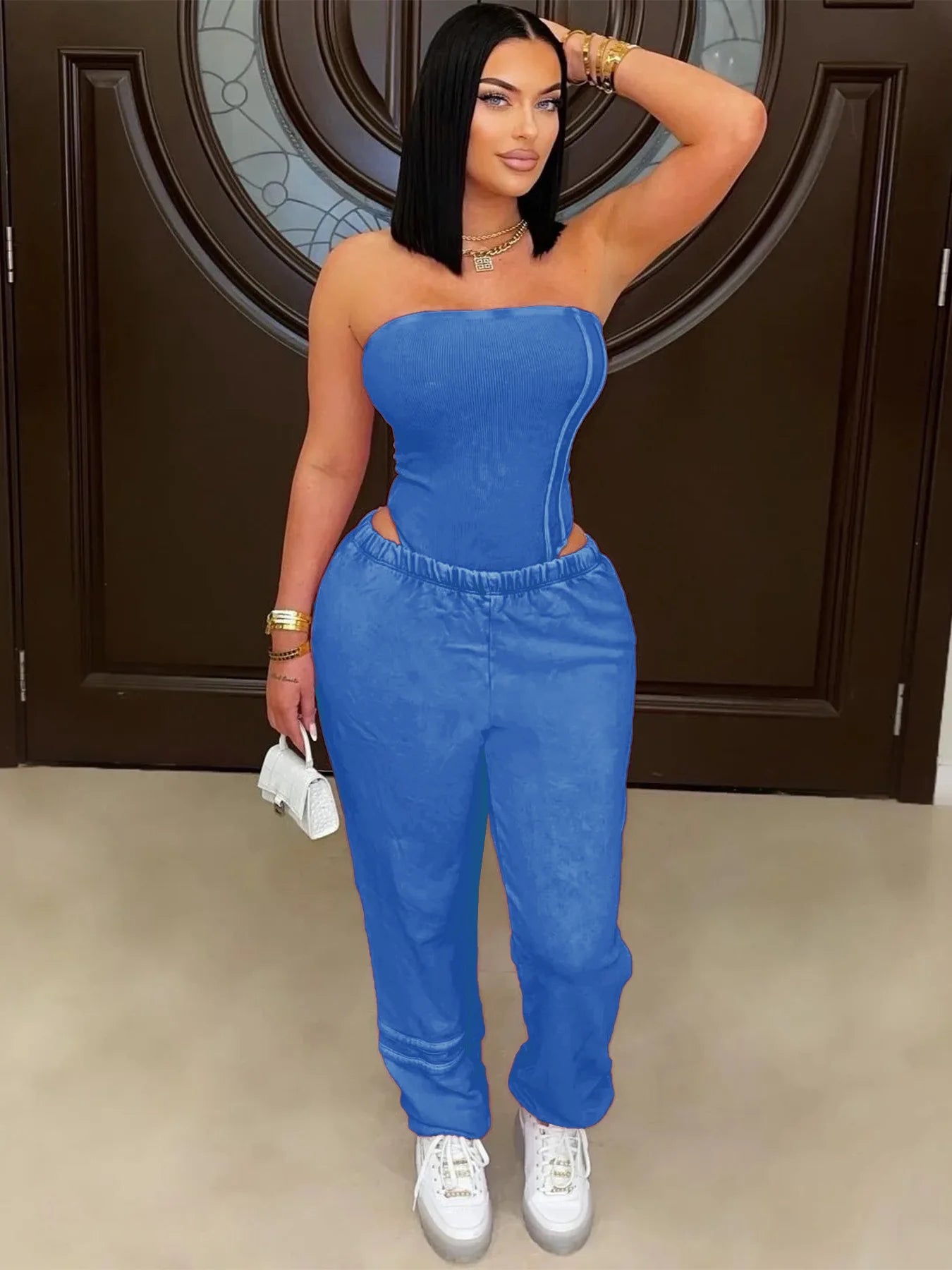 Ribbed Bodycon Bodysuits Tops + Jogger Pants (2 pcs.)