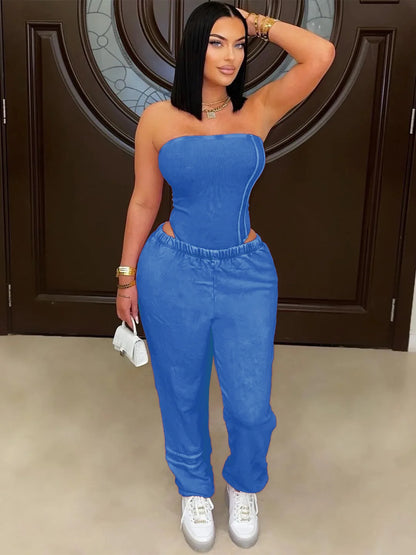 Ribbed Bodycon Bodysuits Tops + Jogger Pants (2 pcs.)