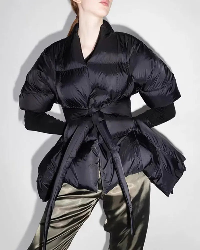 Celebrity High Quality Belt Thickened Bubble Coat