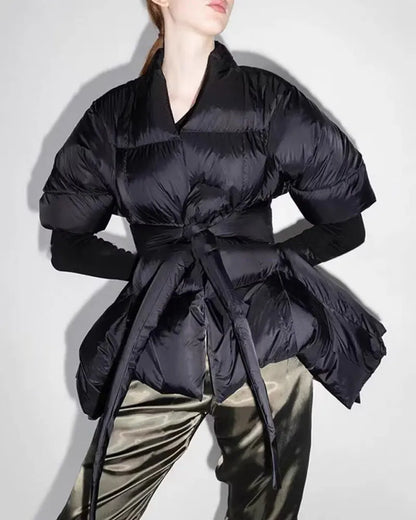Celebrity High Quality Belt Thickened Bubble Coat
