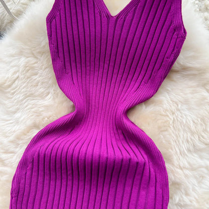 Chic Fashion Sexy Wrap Hips Split Knitted Slim Elastic Bodycon Maxi Dresses