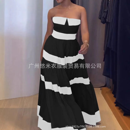 New Elegant Sleeveless Stripes Maxi Dresses