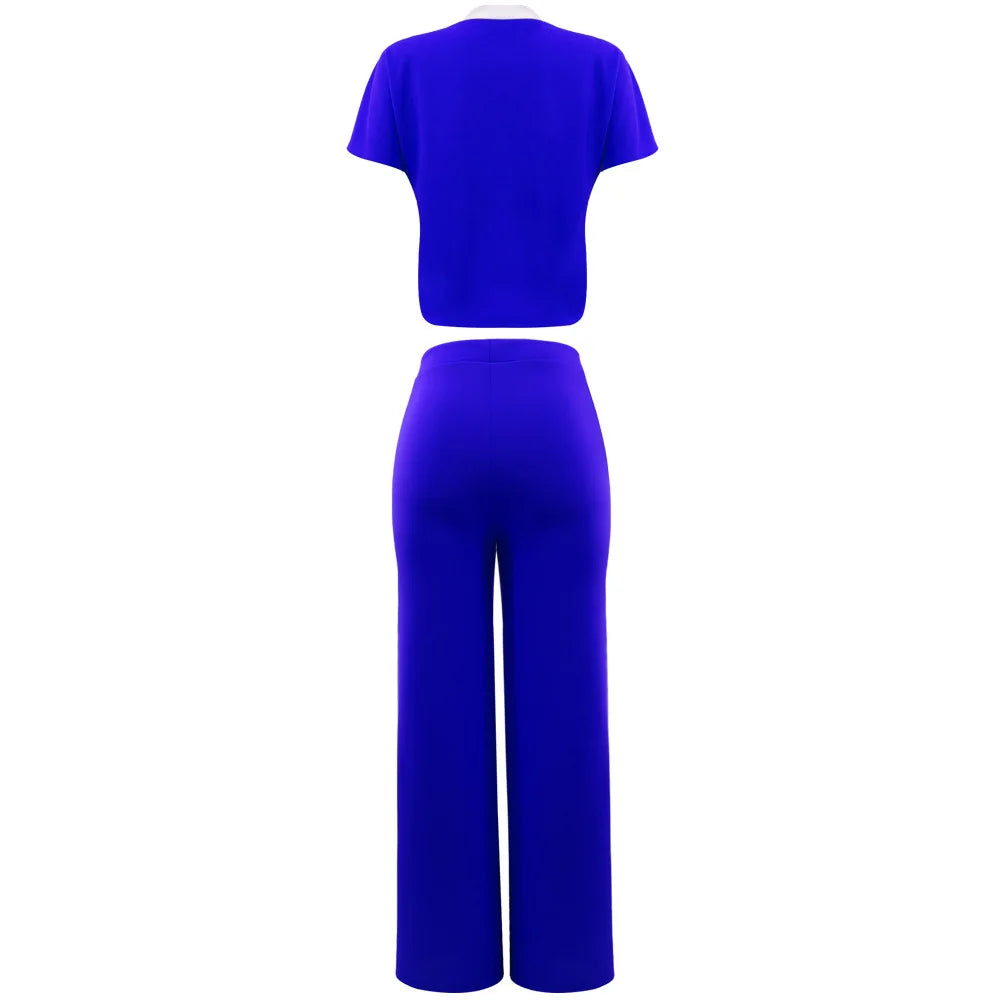 Katey Short-Sleeved T-shirt Straight Elegant Two-Piece Pant Suit