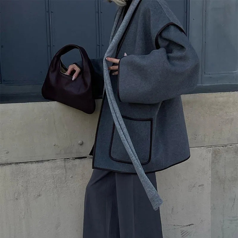 Vintage Grey Women's Coat with Belt