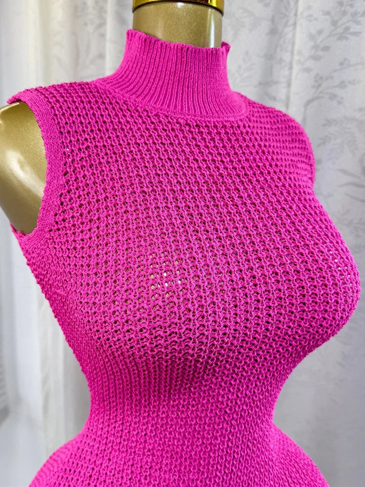 Sleeveless Tassels Hem Bodycon Mini Knitted Dress