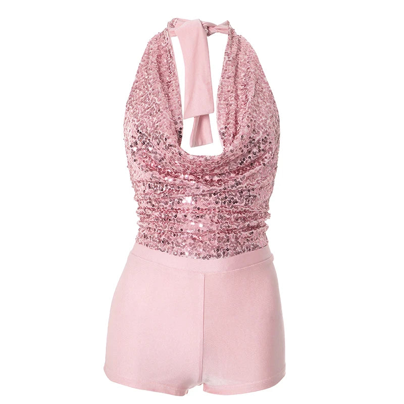 Halter Bandage Swing Collar Tank Tops + Short Sets