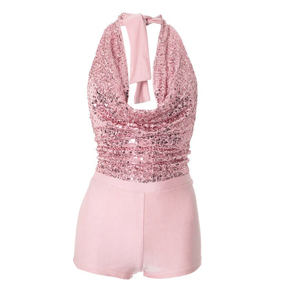 Halter Bandage Swing Collar Tank Tops + Short Sets