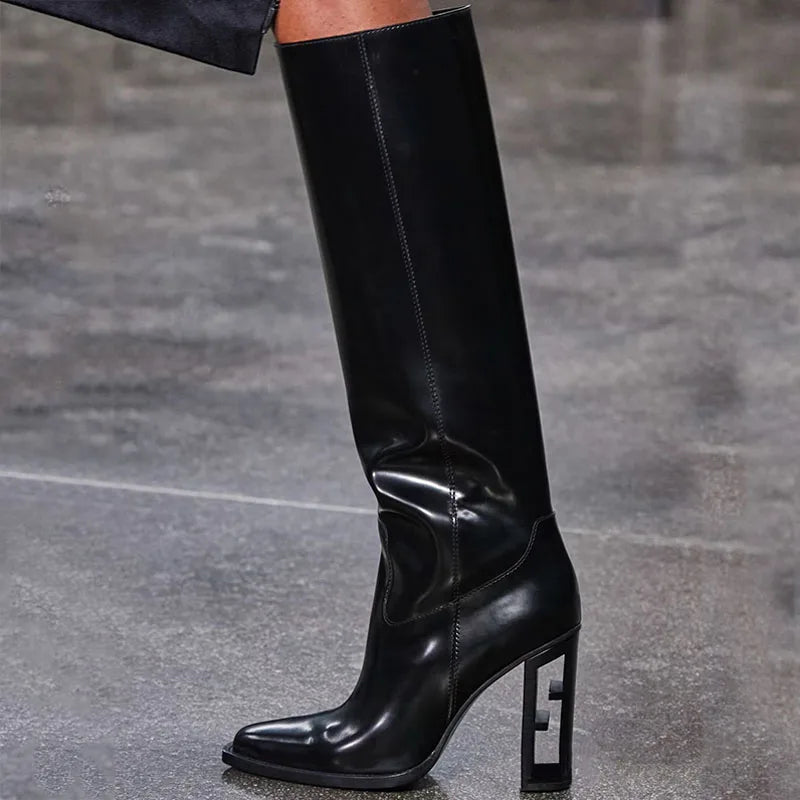 Mihil PU Leather Chunky Heel Boots