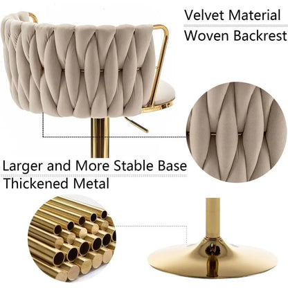 Set of 3 Beige Velvet Swivel Bar Stools, Adjustable Counter Height with Back, Ideal for Kitchen Island, Pub, Customized Furniture