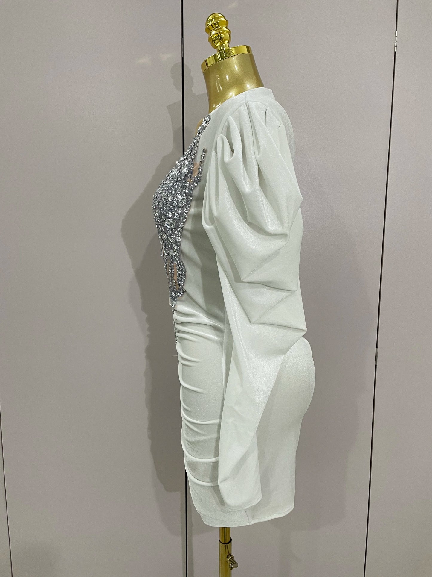 Luxury Sparkly Crystal White Velvet Mini Dresses