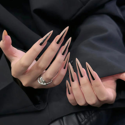 24pcs Halloween Dark Scrub Fake Nails Press on Nails Wearable y2k Nails Super Long Pointy Nails 3D Black Snake False Nails Tip