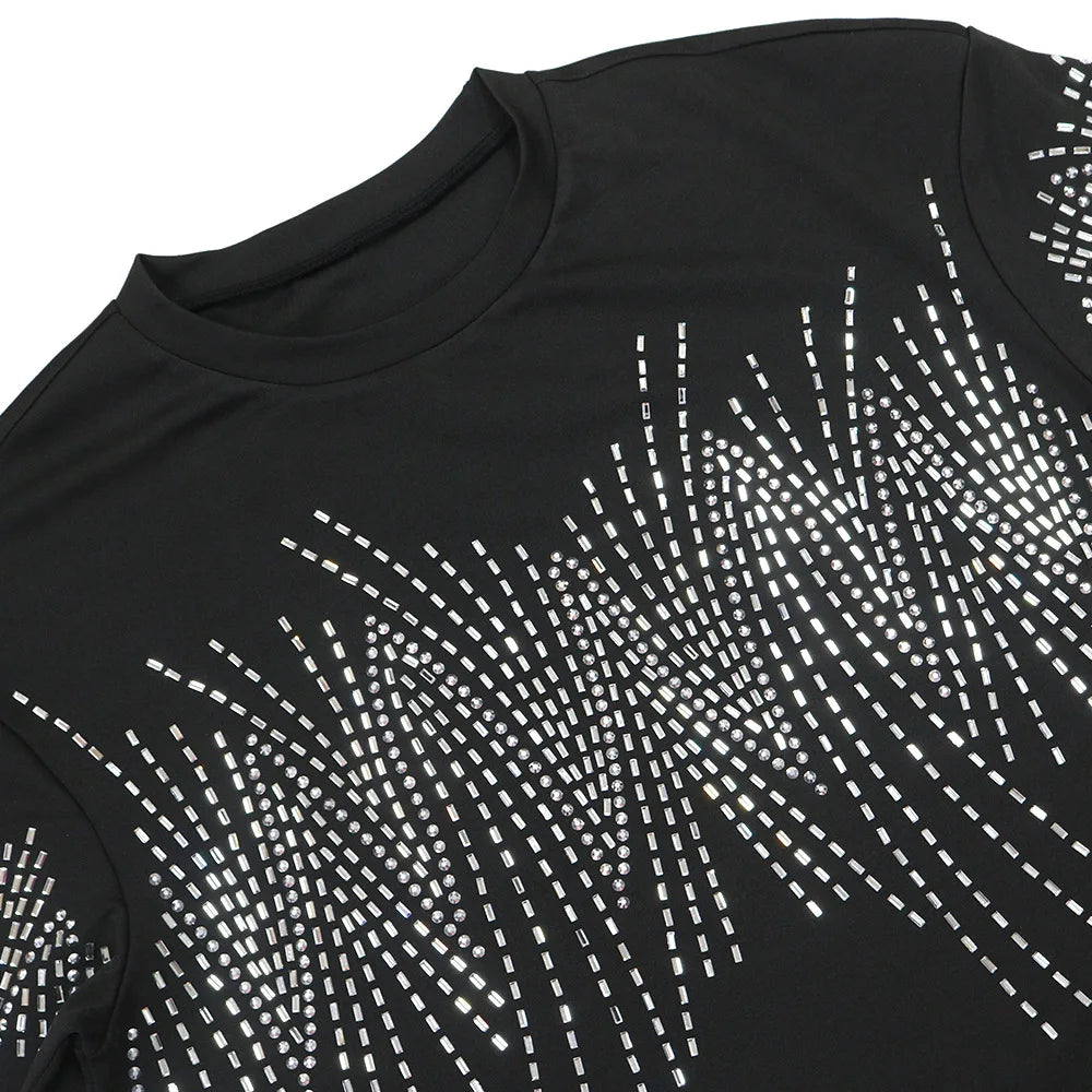 🔥Hot Rhinestones O-neck Tshirt + Short Sets