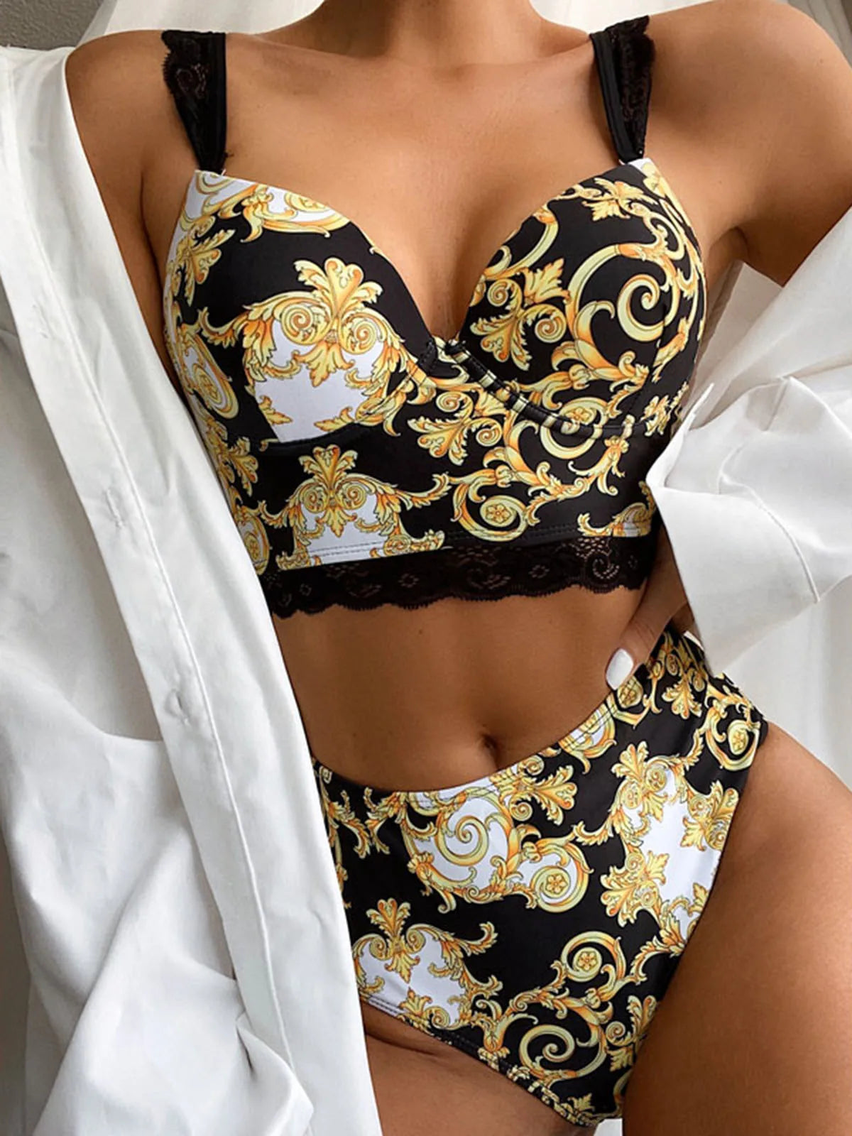Printed Push Up High Waist Bikini Set