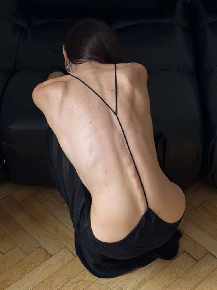 Stretchable Solid Spaghetti Straps Backless Maxi Dresses