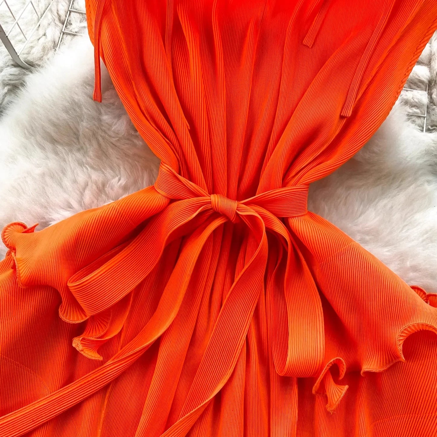 Stand Collar Lace Up Ruffles Boho Dresses