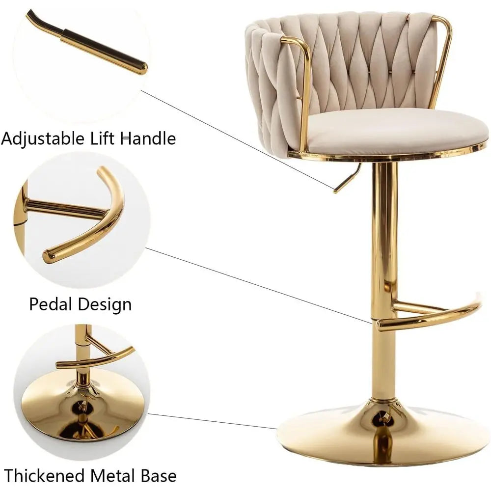 Set of 3 Beige Velvet Swivel Bar Stools, Adjustable Counter Height with Back, Ideal for Kitchen Island, Pub, Customized Furniture