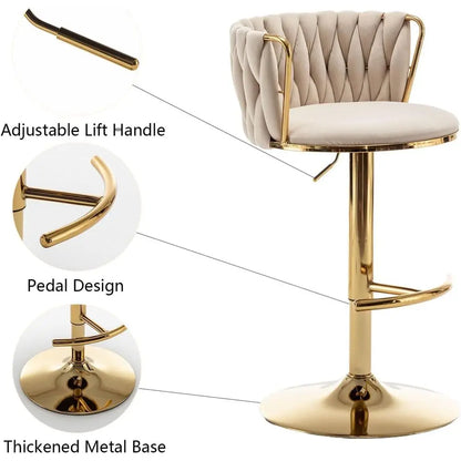 Set of 3 Beige Velvet Swivel Bar Stools, Adjustable Counter Height with Back, Ideal for Kitchen Island, Pub, Customized Furniture