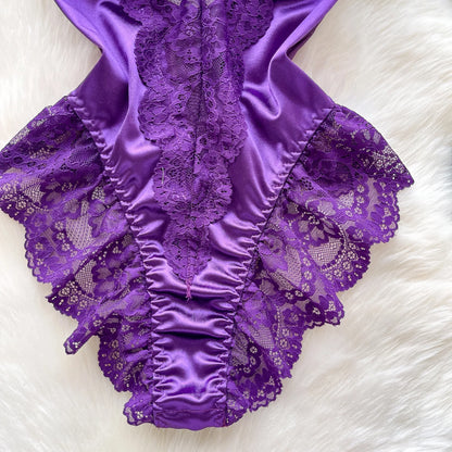 Satin Comfortable Strap Lace Spliced Sheer Lingerie