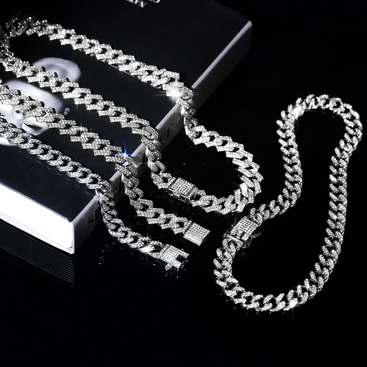Punk Cuban Chain Stylish Sliver Cuban Chain+Bracelet 2-in-1 Set Personality Trend Street Style Jewelry Gift
