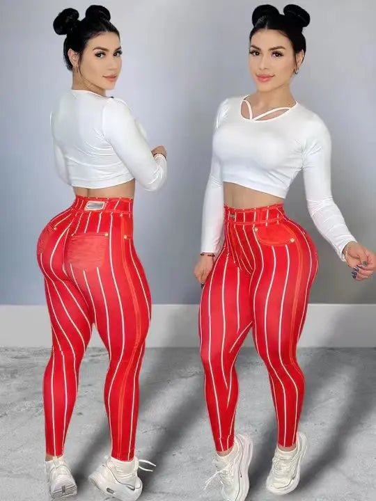Leggings Stripe Print Stretchable Yoga Pants