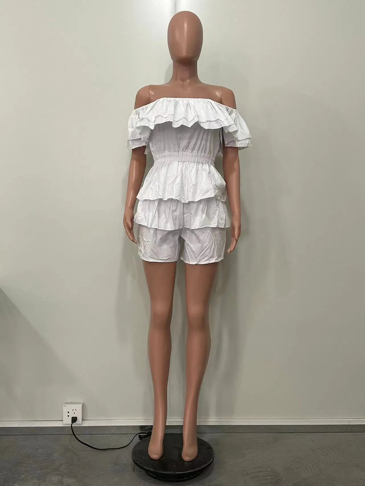 Ruffles Slash Neck Elegant Romper