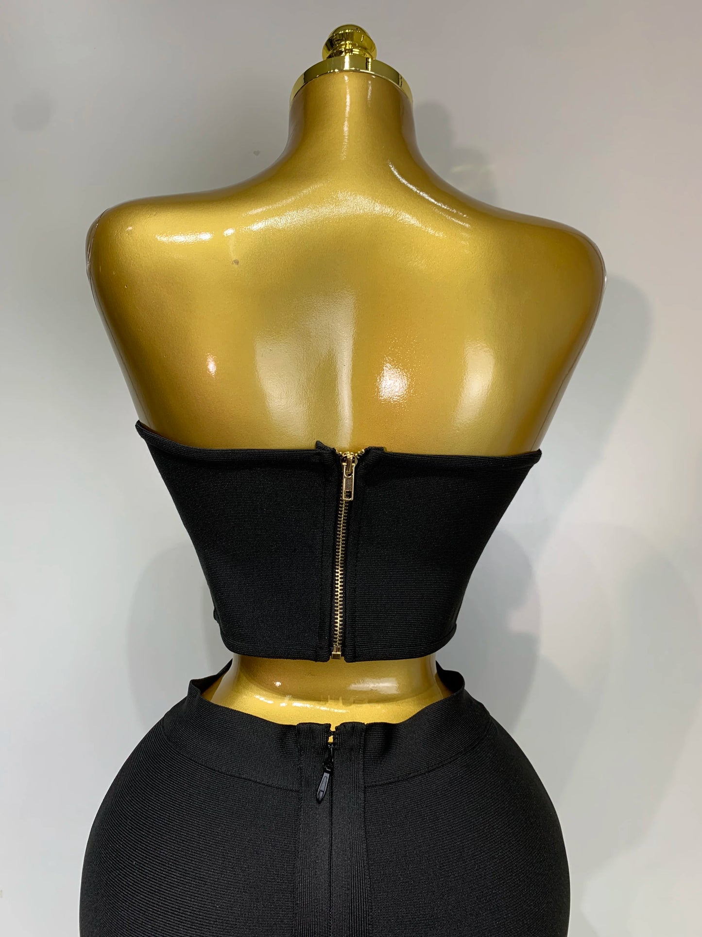 New Arrival 3D Flower Black Bodycon Bandage Designer High Waist Skirt Set