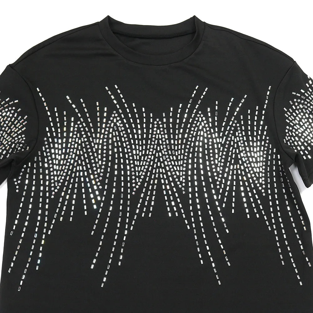 🔥Hot Rhinestones O-neck Tshirt + Short Sets