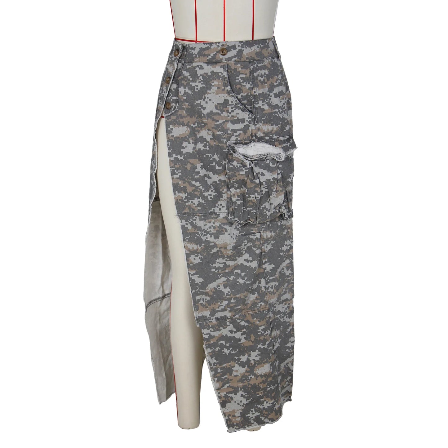 Camo Printing Casual Pockets Skirt (Split)