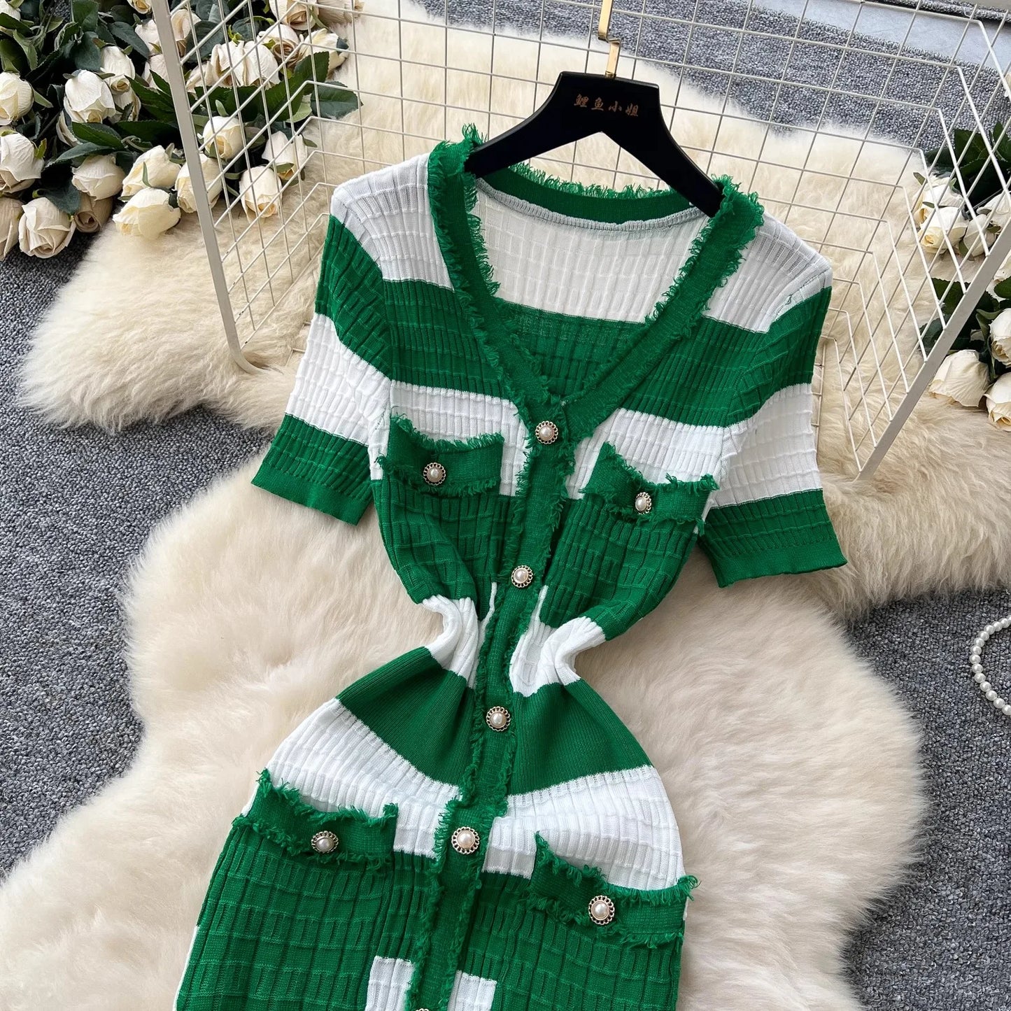 Chic Knitted Slim Waist Office Lady Sweater Maxi Dresses