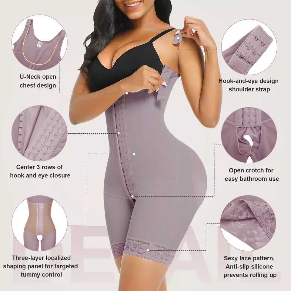 Compression Fabric Abdominal Control Adjustable Shoulder Clasps And Buttock Butt Lifter Slimming Body Shaper