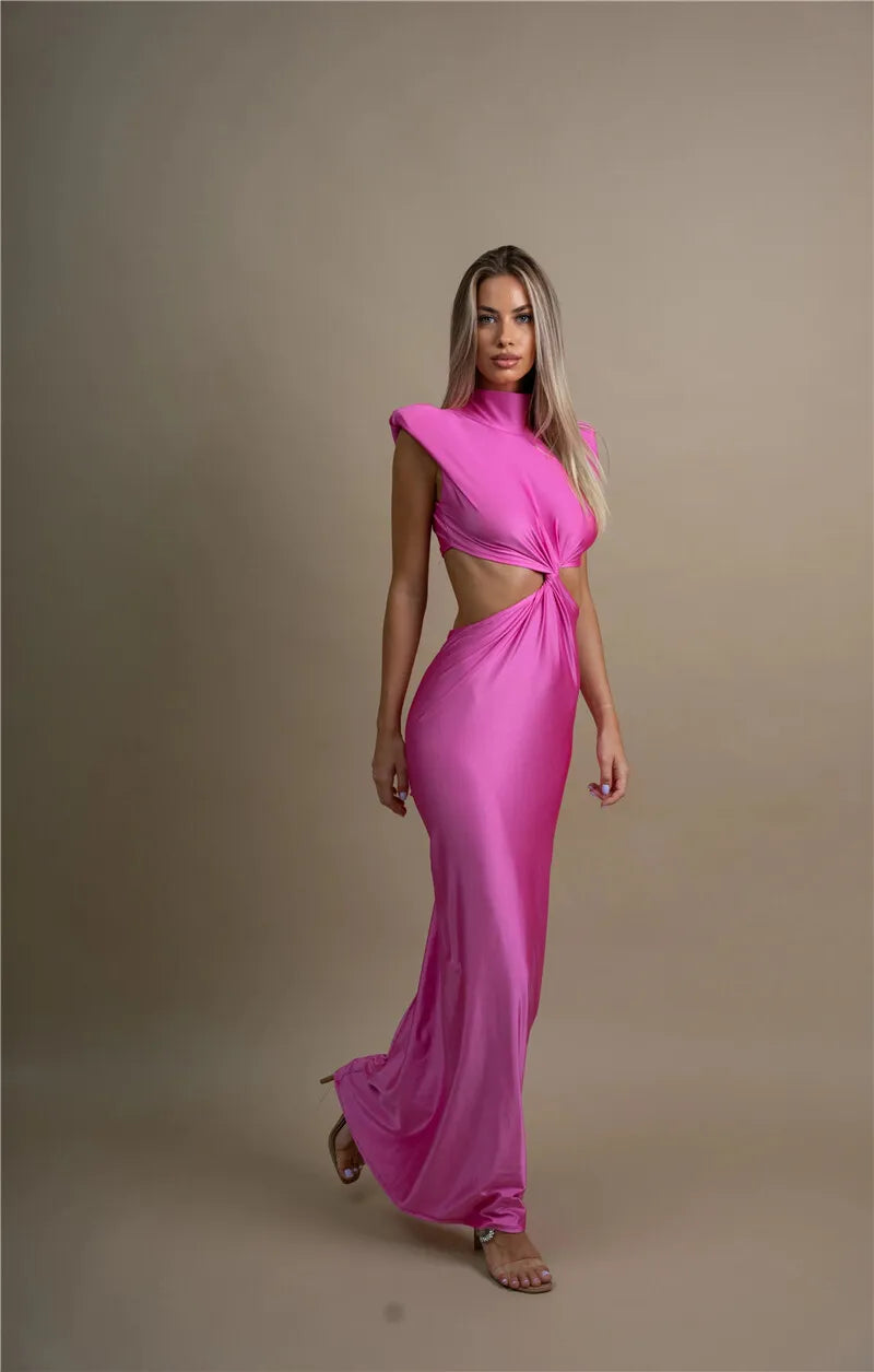 Sleeveless Bodycon Turtleneck Maxi Dress
