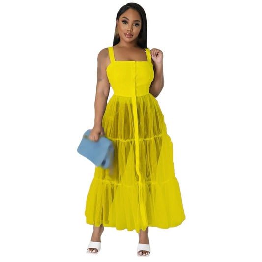 Camisole Spaghetti Strap Sheer Elegant Maxi Dresses