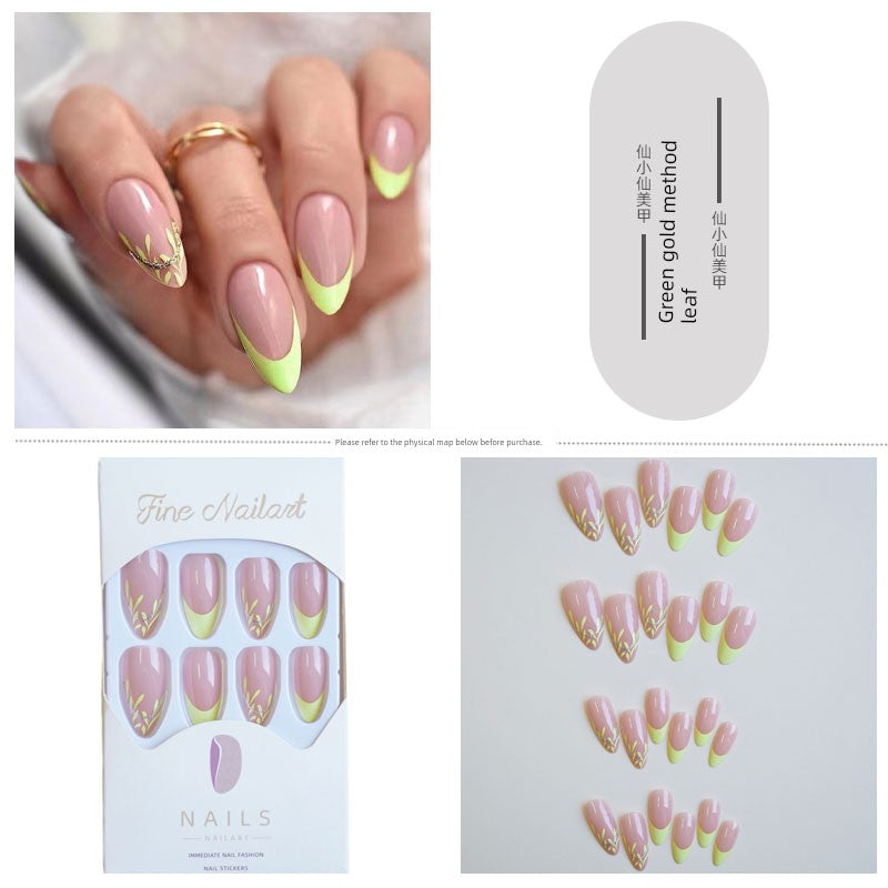 Classical Flower Oil Painting Wearing Armor Gilding Rose Nail Stickers Retro European American Style Artistic Finished Product Fake Nail Tip