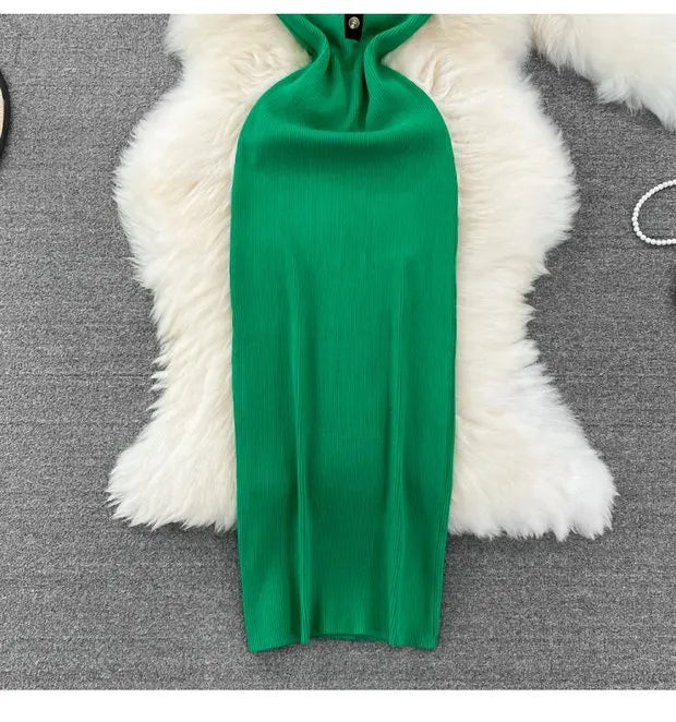 High Waist A-Line Silhouette Single Button Maxi Dresses