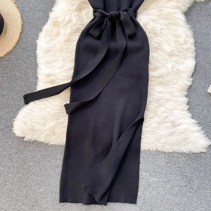 Chic Split Knitted Elastic Bodycon Dresses Streetwear