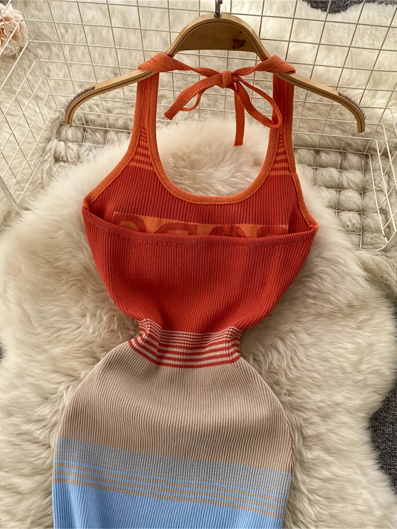 Color Block Bodycon Halter Midi Sundress Outfit