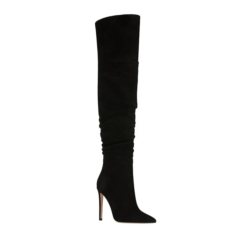 Tanya Suede Thigh High Boots Pointed Toe P