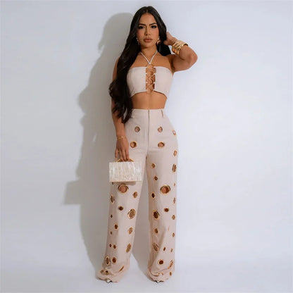 Festival Clothing Halter Crop Top + Pant Sets