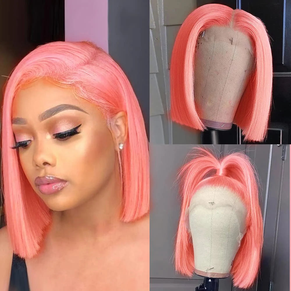 13x4 Short Bob 613 Pink Sky Blue Grey Bone Straight Lace Front Human Hair Wigs For Women Brazilian Colored Lace Frontal Wig