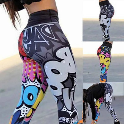 Colorful Graffiti Pop Art Leggings, High Waist Butt Lifting Gym Fitness Pants for Women
