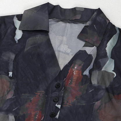 Tie Dye Long Sleeve Lace-up Shirts + Flared Pants Sets