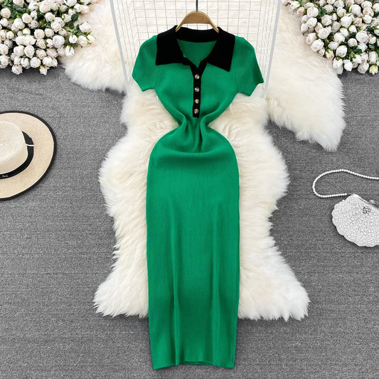 High Waist A-Line Silhouette Single Button Maxi Dresses