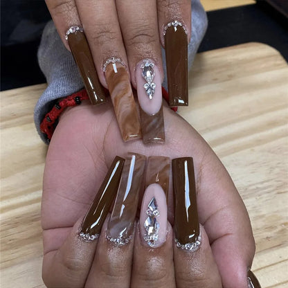 24Pcs Pink Butterfly Design False Nails Extra Long Coffin Fake Nails Wearable French Ballet Press on Nails Full Cover Nail Tips
