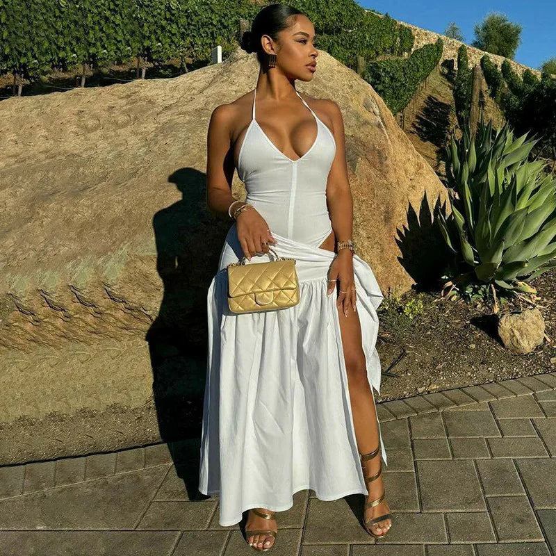 Elegant Halter Bodysuits Tie Up Maxi Skirts Matching Outfits