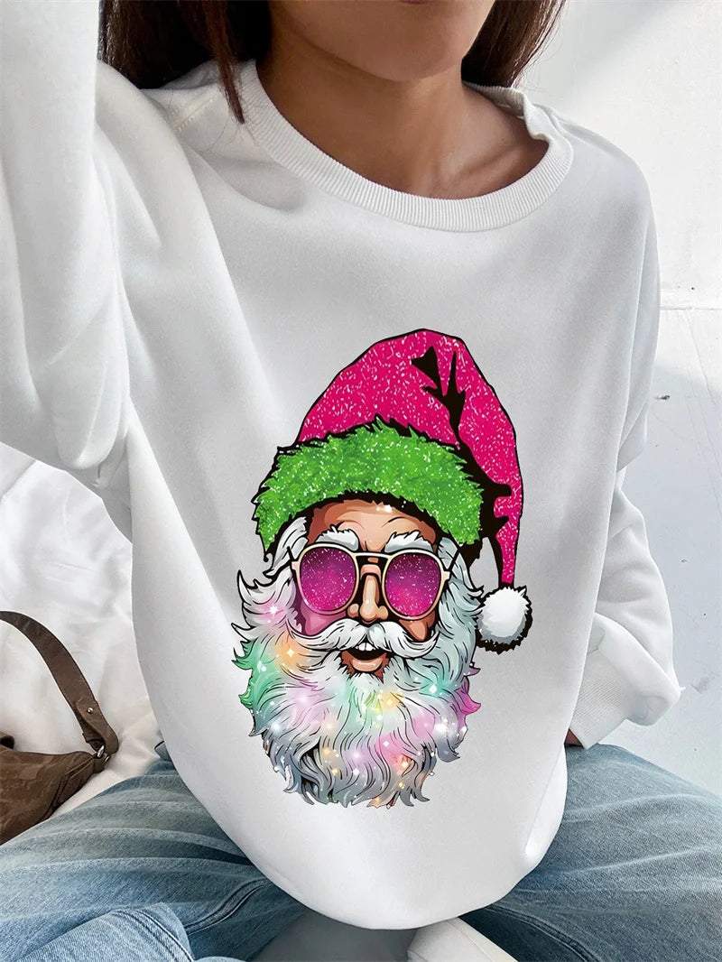 Christmas Tops Women Casual Snowflake Santa Claus T-shirt Tee Long Sleeve Basic Xmas Hoodie Pullover Oversize Women's Sweatshirt