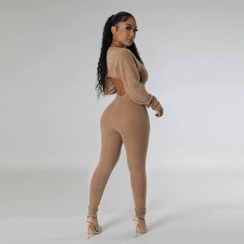 Slim Fit Jumpsuit+ Cropped Jacket (Two Piece Sets)
