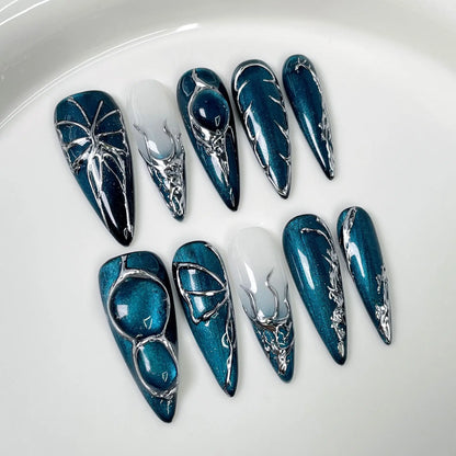 10pcs Retro Golden Almond Handmade Press on Nails Heart Pattern Fake Nails False Nail Artificial Nail 네일팁 Накладные Ногти Uñas