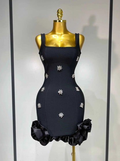 Crystal Sleeveless Square Collar Bodycon Mini Bandage Dresses
