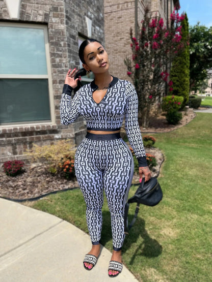 Full Sleeve Top + Long Pant Elastic Waist Y2k Elegant Slim Pant Sets [2 pcs.]